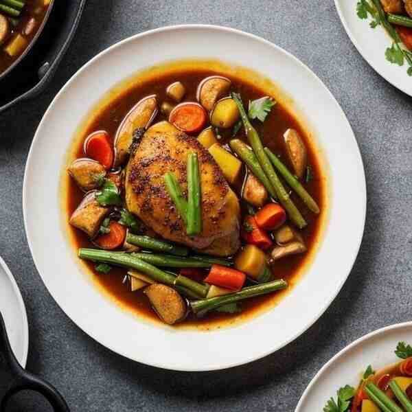 Курица тушенная с овощами